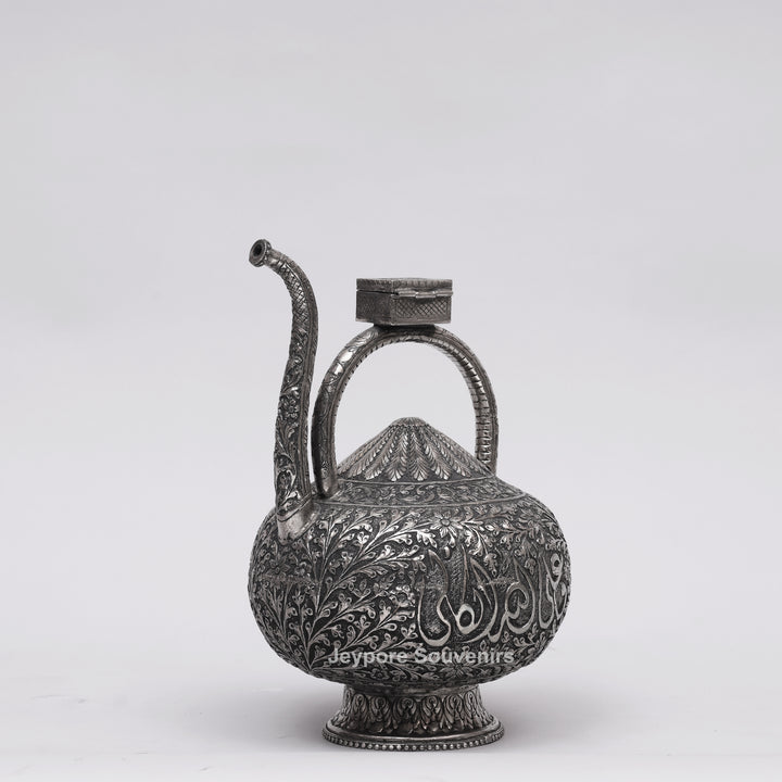 Antique German Silver Royal Hand-Engraved Aftaba Decorative Pitcher Showpiece