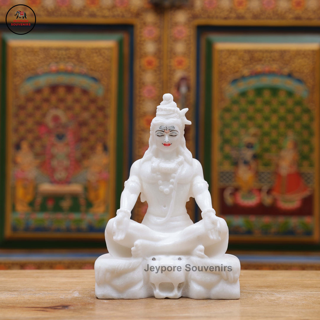 White Marble Lord Shiva Idol in Seated Meditative Pose
