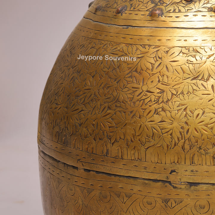 Brass Handcrafted Engraved Planter Pot with Ring Handles