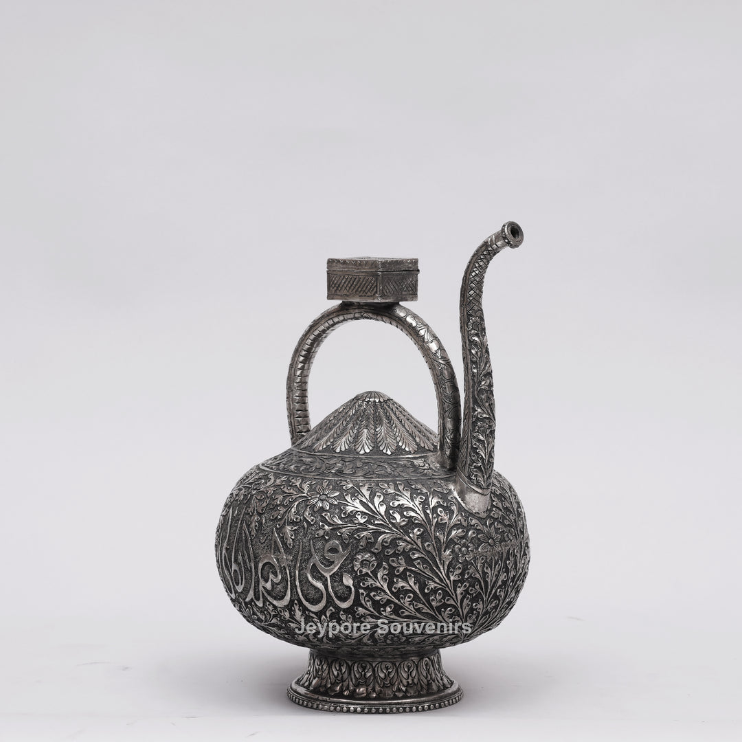 Antique German Silver Royal Hand-Engraved Aftaba Decorative Pitcher Showpiece
