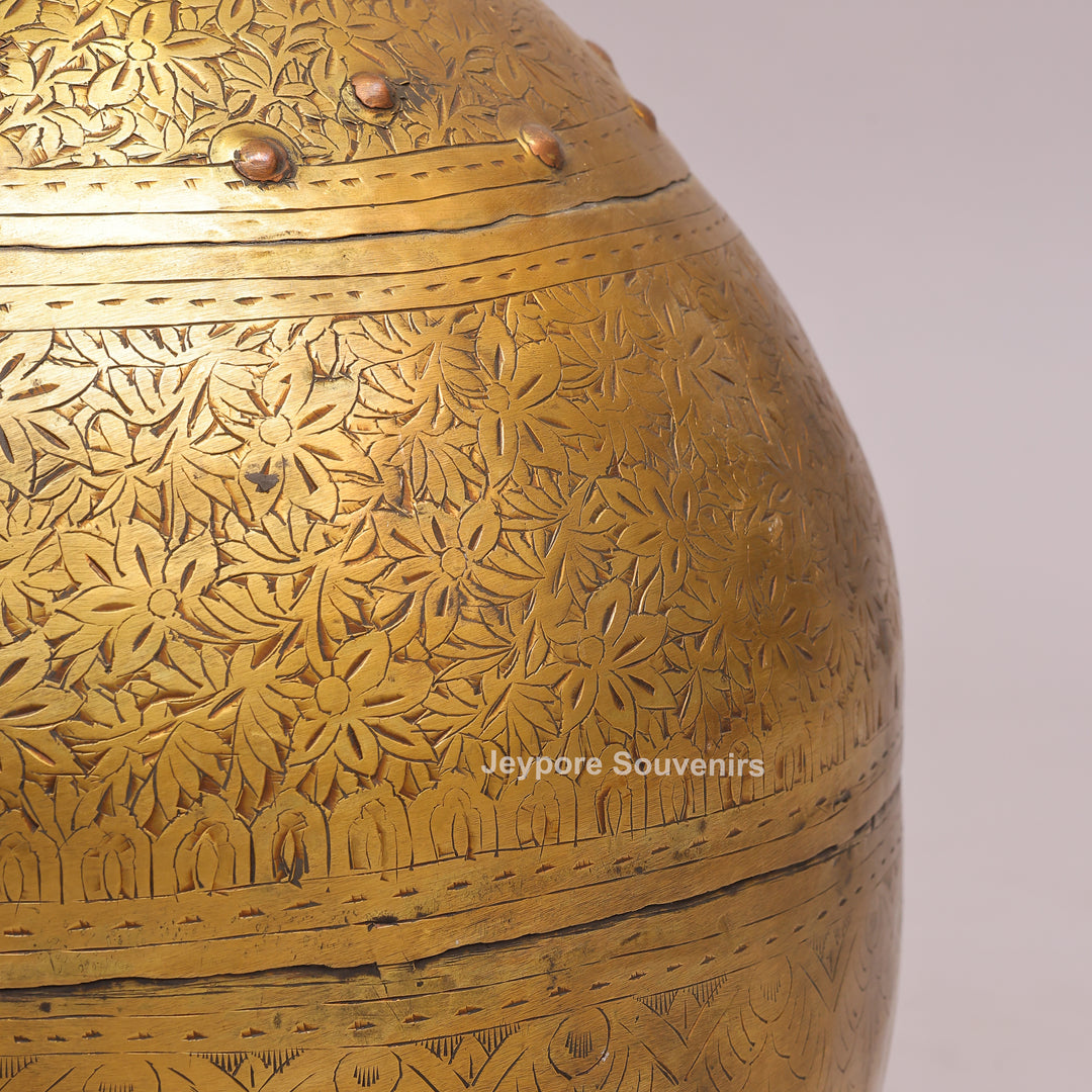 Brass Handcrafted Engraved Planter Pot with Ring Handles