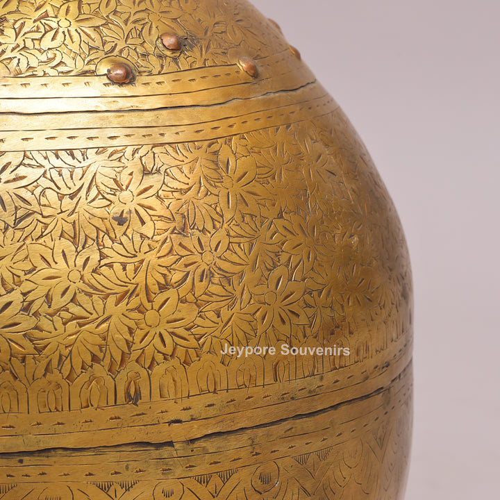 Brass Handcrafted Engraved Planter Pot with Ring Handles