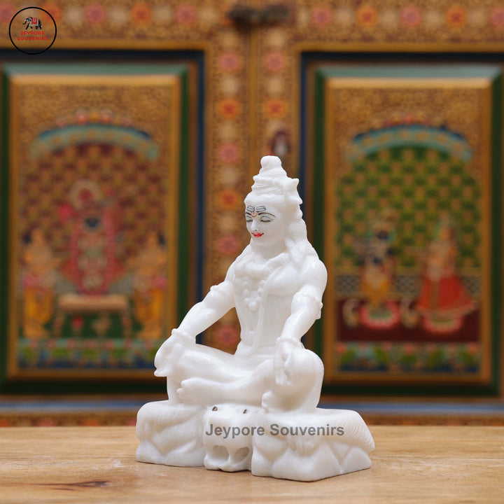 White Marble Lord Shiva Idol in Seated Meditative Pose