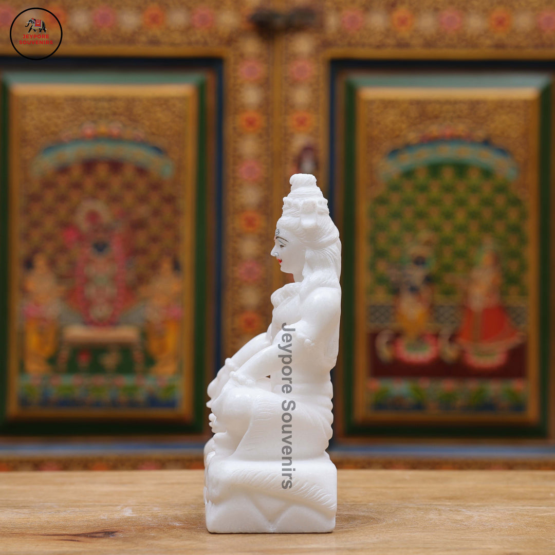 White Marble Lord Shiva Idol in Seated Meditative Pose