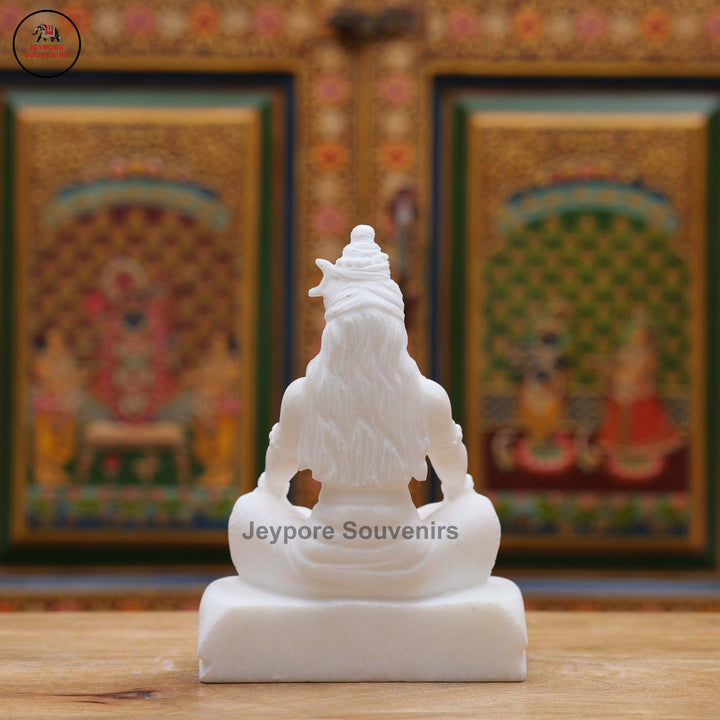 White Marble Lord Shiva Idol in Seated Meditative Pose