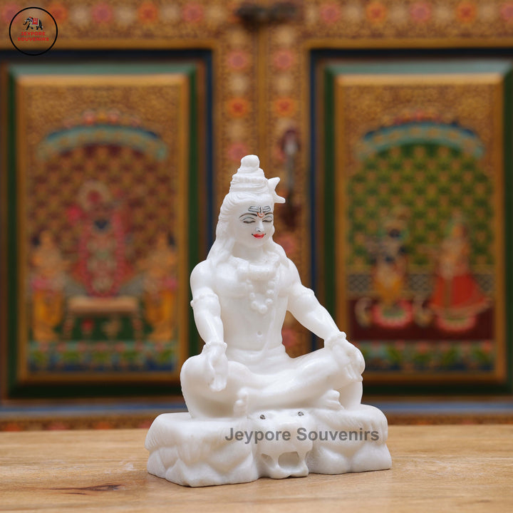 White Marble Lord Shiva Idol in Seated Meditative Pose