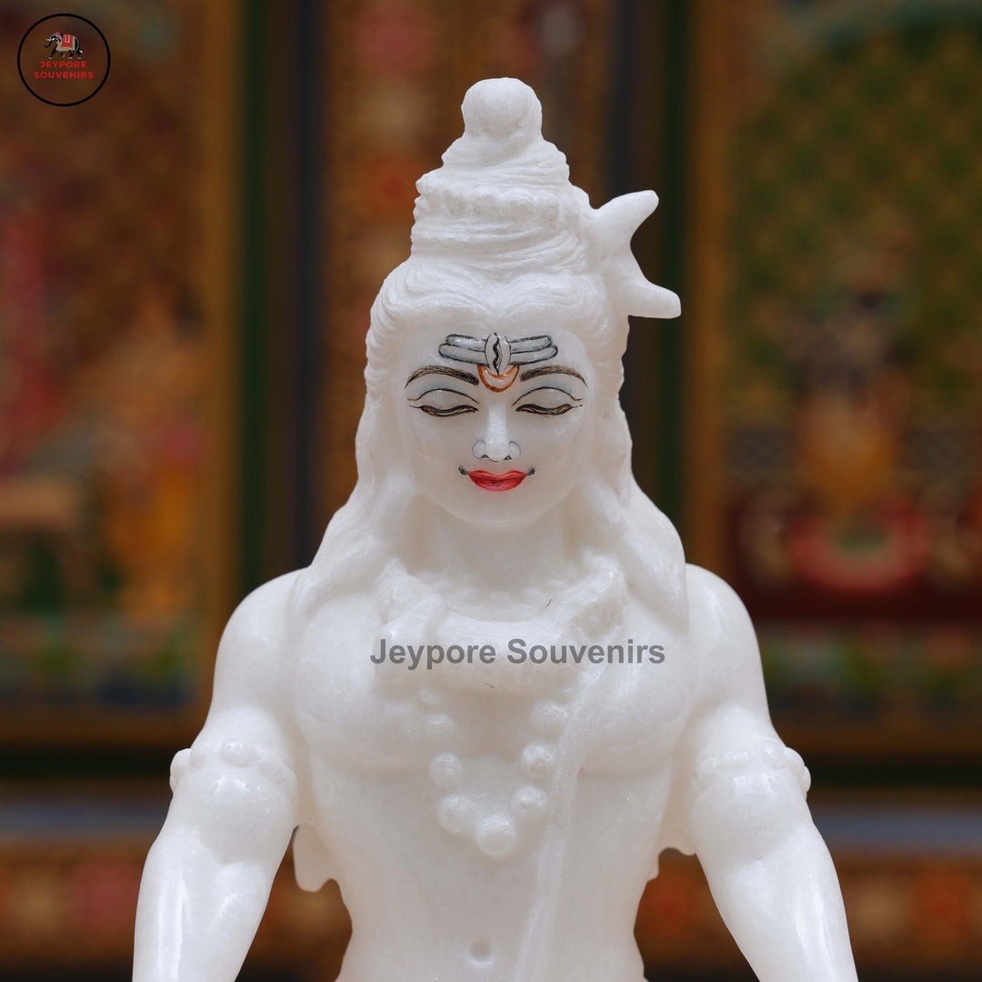White Marble Lord Shiva Idol in Seated Meditative Pose