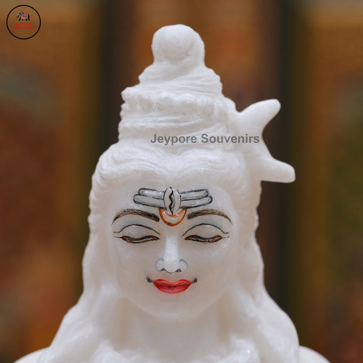 White Marble Lord Shiva Idol in Seated Meditative Pose