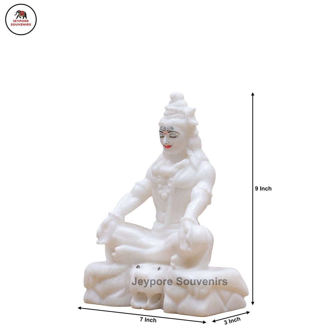 White Marble Lord Shiva Idol in Seated Meditative Pose
