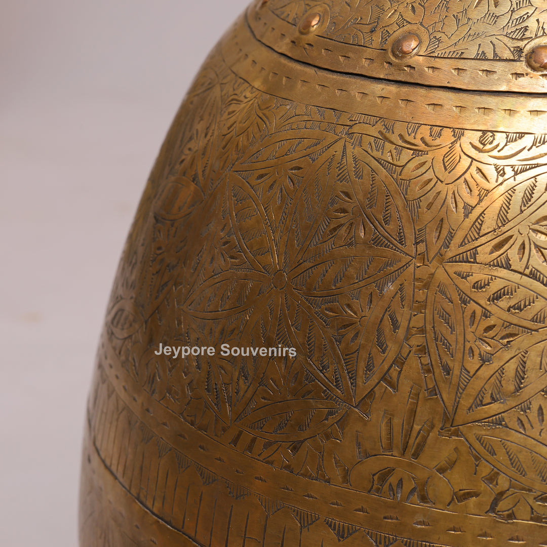 Handcrafted Brass Pot with Floral Engraving &amp; Ring Handles