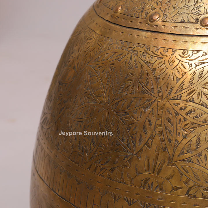 Handcrafted Brass Pot with Floral Engraving &amp; Ring Handles
