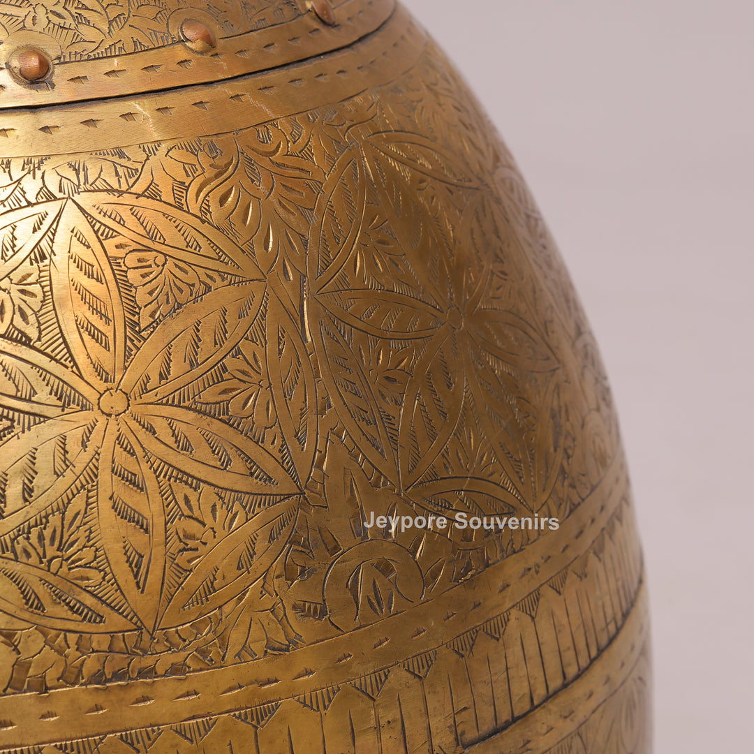 Handcrafted Brass Pot with Floral Engraving &amp; Ring Handles