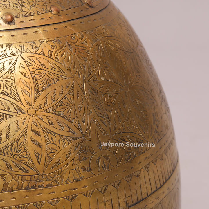 Handcrafted Brass Pot with Floral Engraving &amp; Ring Handles