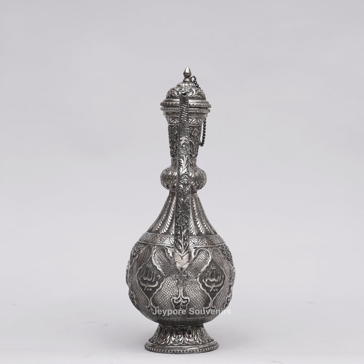 Hand-Engraved Middle Eastern Antique Silver-Polished Copper Surai Ewer