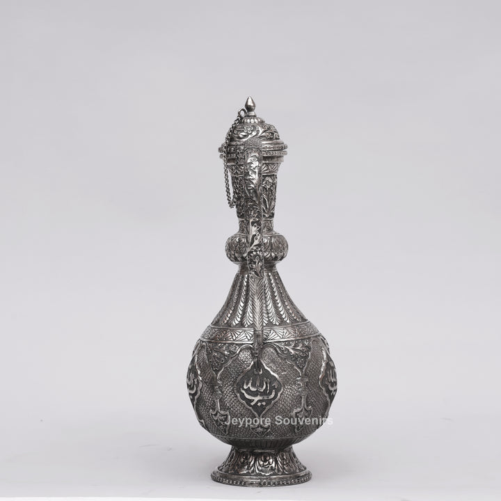 Hand-Engraved Middle Eastern Antique Silver-Polished Copper Surai Ewer