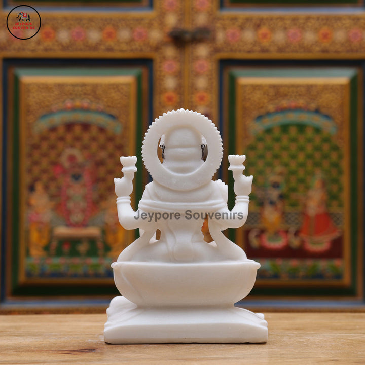 White Marble Goddess Lakshmi Idol with Lotus Pedestal &amp; Seated Elephant