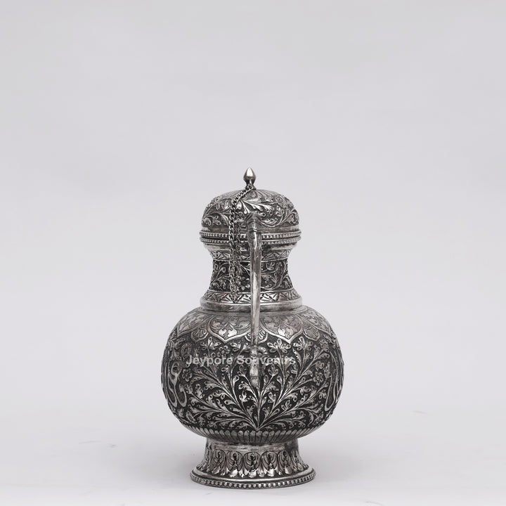 Antique Silver Polish Copper Surahi Showpiece with Arabic Calligraphy