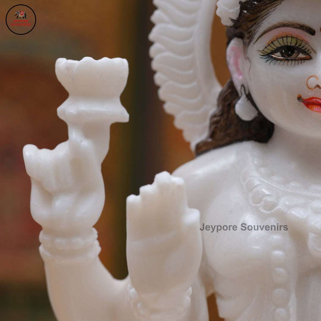 White Marble Goddess Lakshmi Idol with Lotus Pedestal &amp; Seated Elephant