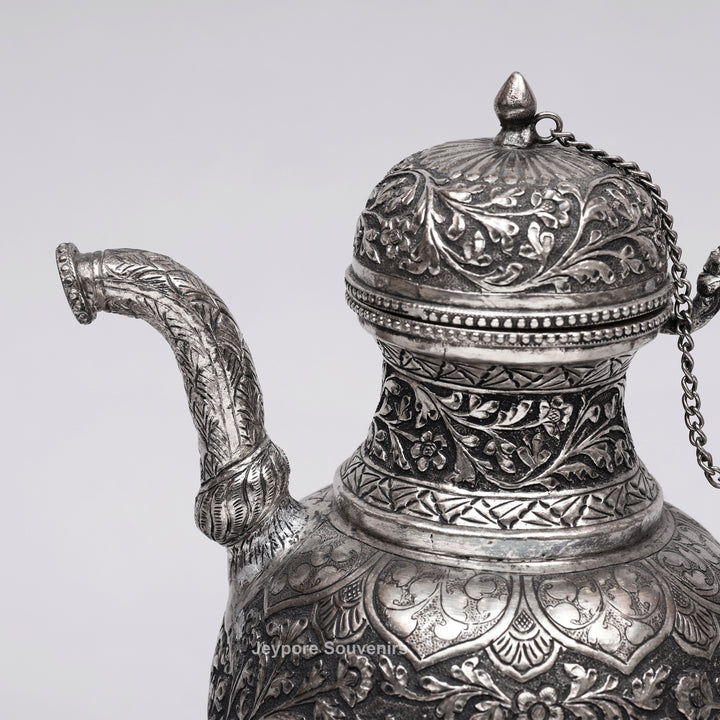 Antique Silver Polish Copper Surahi Showpiece with Arabic Calligraphy