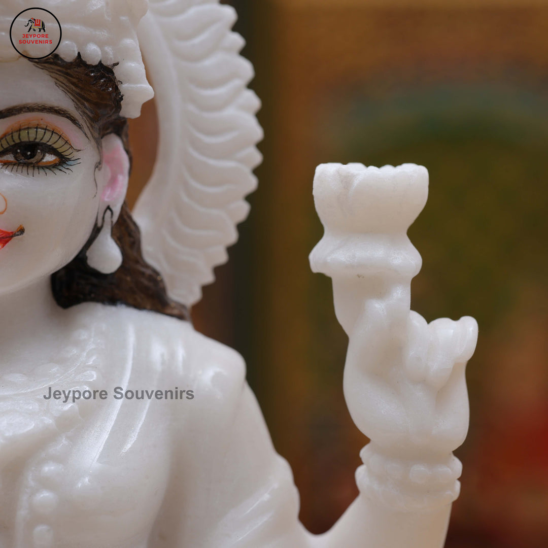 White Marble Goddess Lakshmi Idol with Lotus Pedestal &amp; Seated Elephant