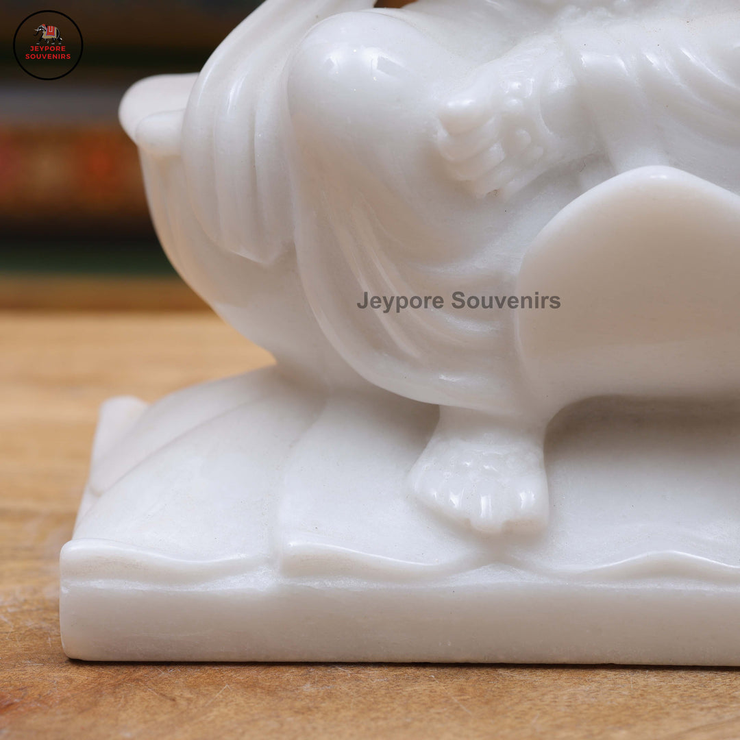 White Marble Goddess Lakshmi Idol with Lotus Pedestal &amp; Seated Elephant
