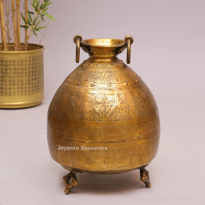 Handcrafted Brass Planter Pot with Ring Handles