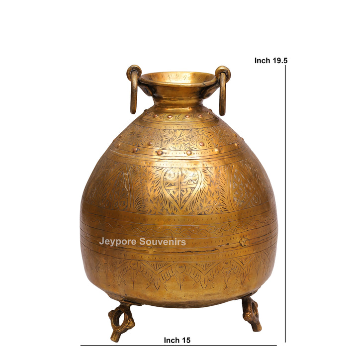 Handcrafted Brass Planter Pot with Ring Handles