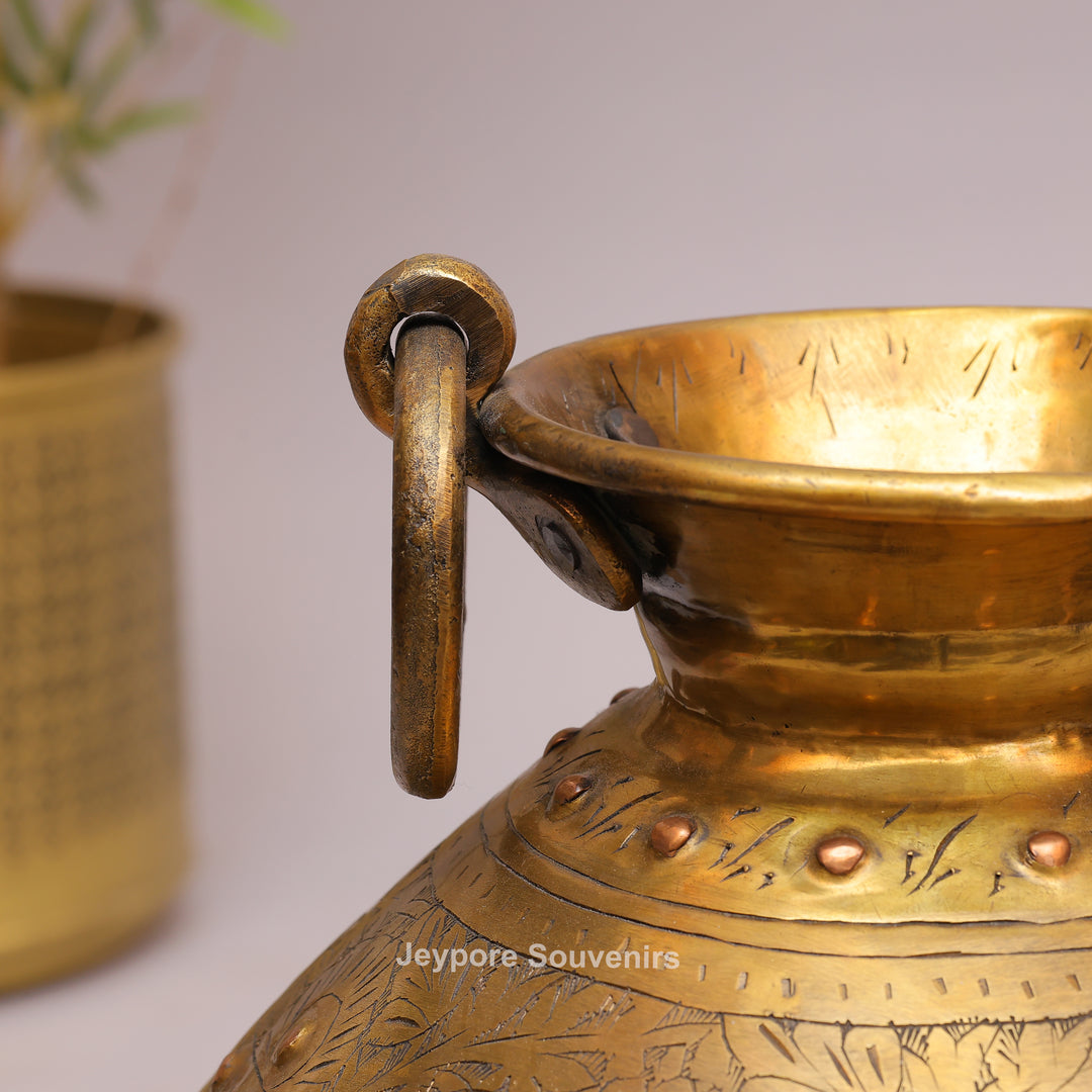 Handcrafted Brass Planter Pot with Ring Handles