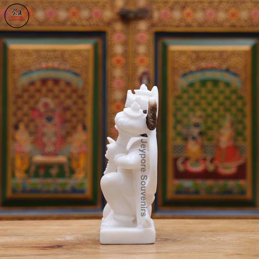 Handcrafted White Marble Lord Hanuman Idol with Gada