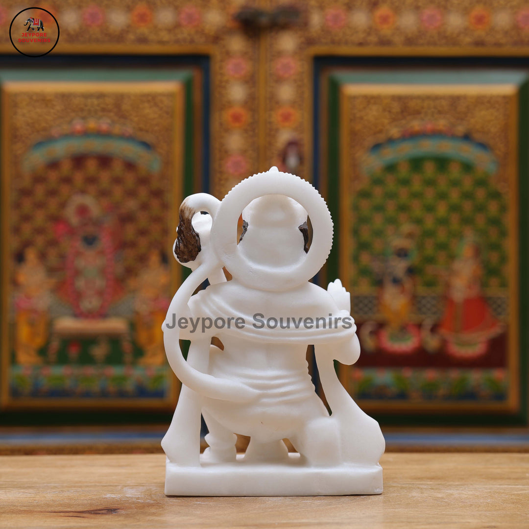 Handcrafted White Marble Lord Hanuman Idol with Gada