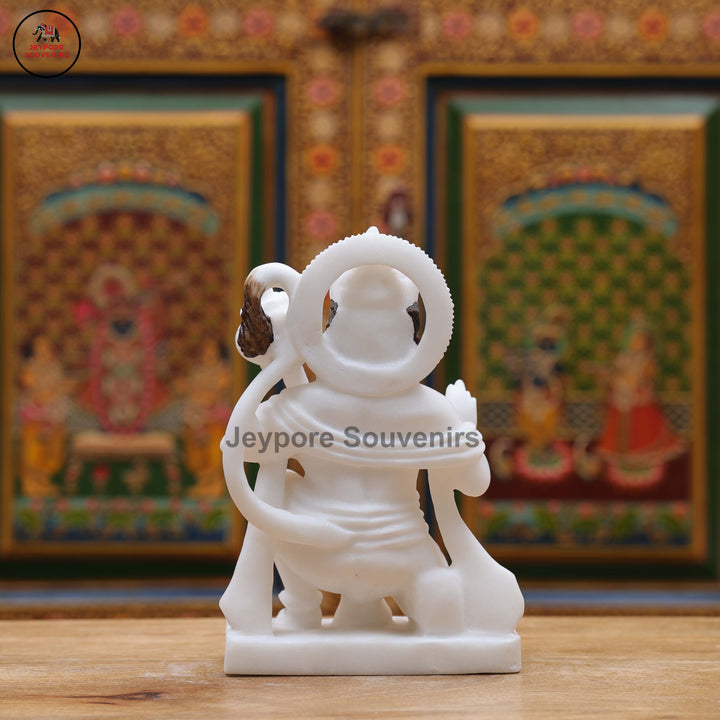 Handcrafted White Marble Lord Hanuman Idol with Gada
