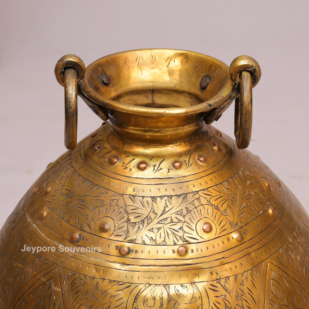 Handcrafted Brass Planter Pot with Ring Handles