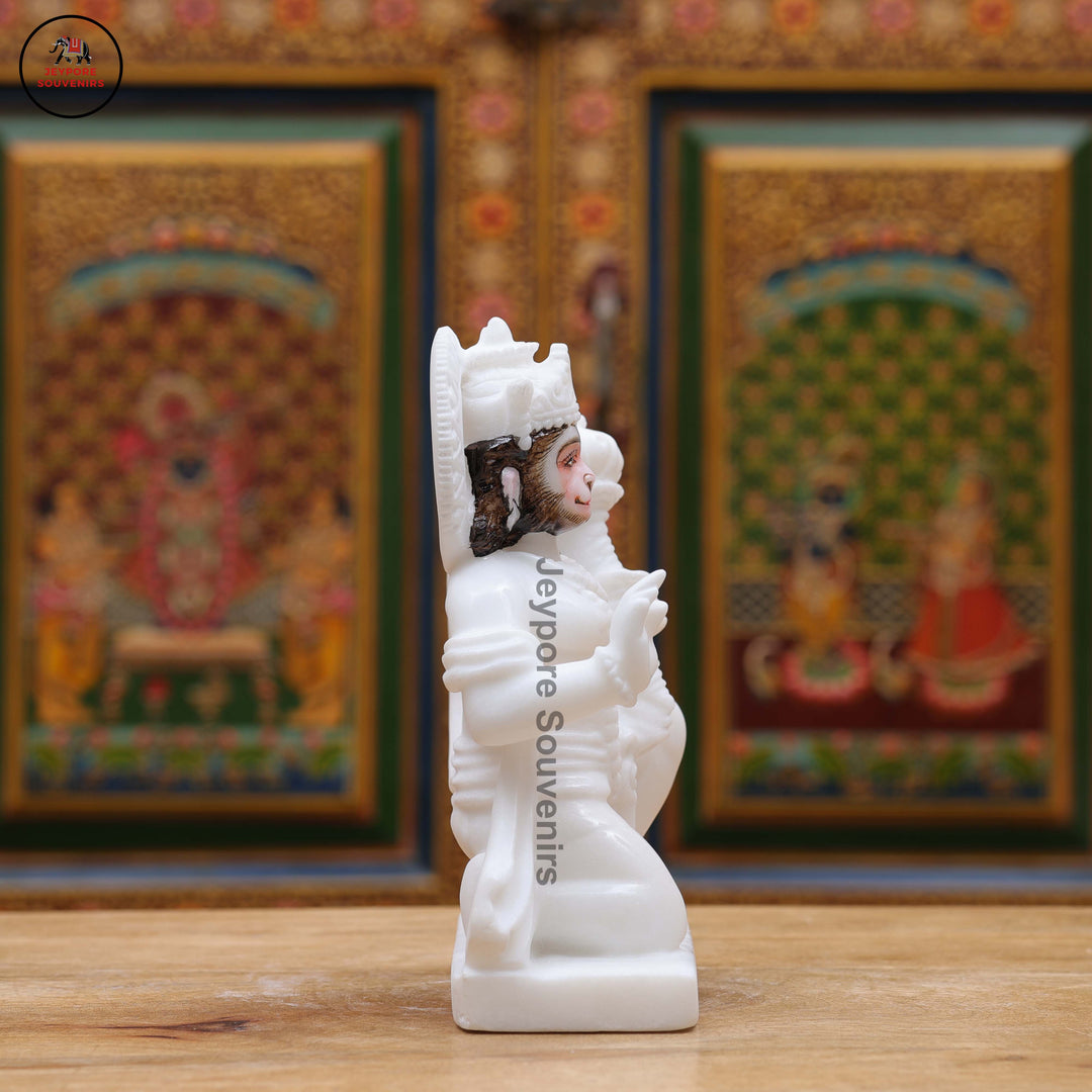 Handcrafted White Marble Lord Hanuman Idol with Gada