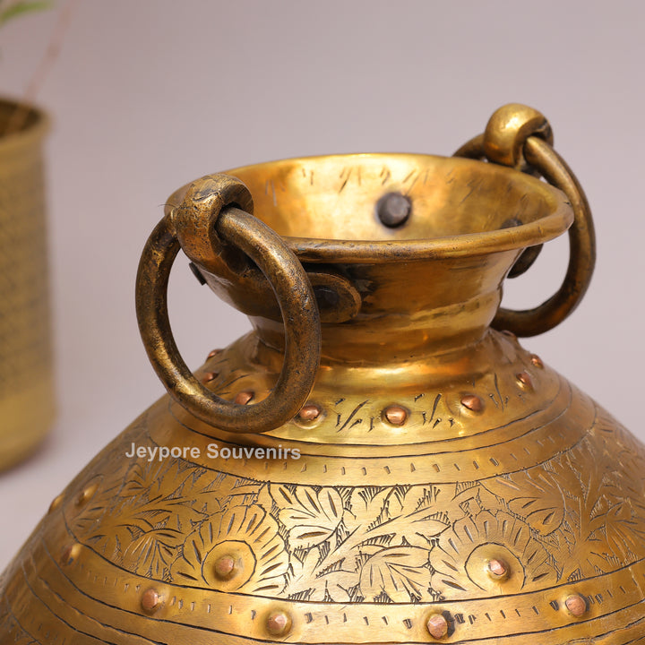 Handcrafted Brass Planter Pot with Ring Handles