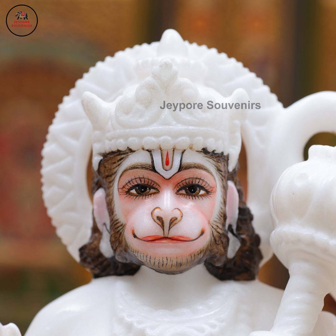 Handcrafted White Marble Lord Hanuman Idol with Gada