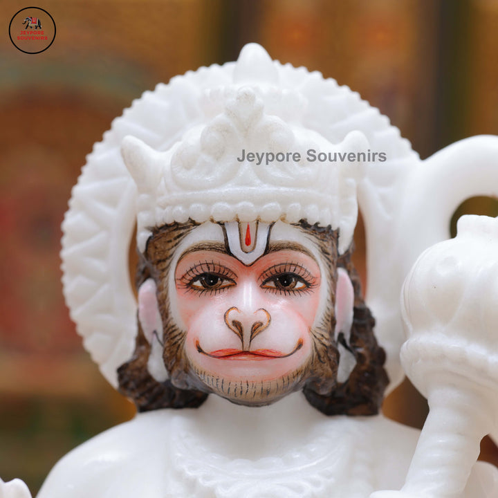 Handcrafted White Marble Lord Hanuman Idol with Gada