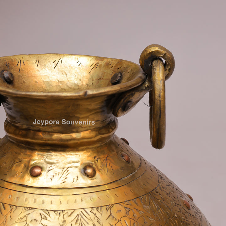 Brass Handcrafted Engraved Planter Pot with Ring Handles
