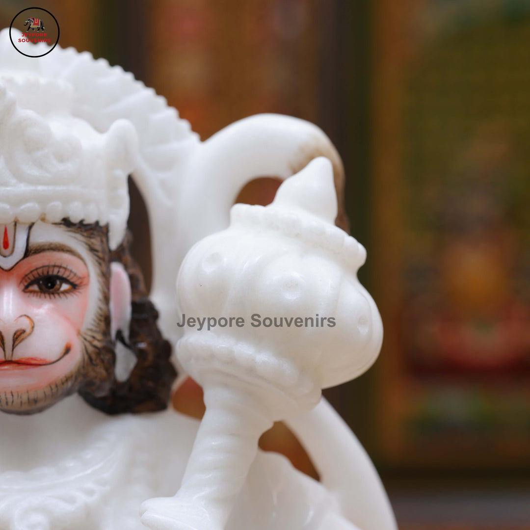 Handcrafted White Marble Lord Hanuman Idol with Gada