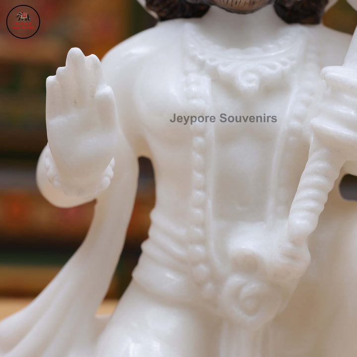 Handcrafted White Marble Lord Hanuman Idol with Gada