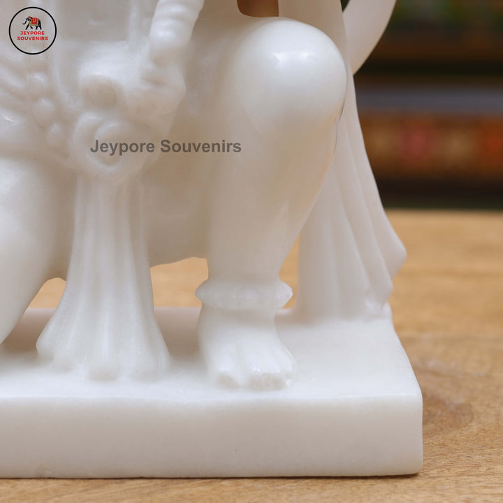 Handcrafted White Marble Lord Hanuman Idol with Gada