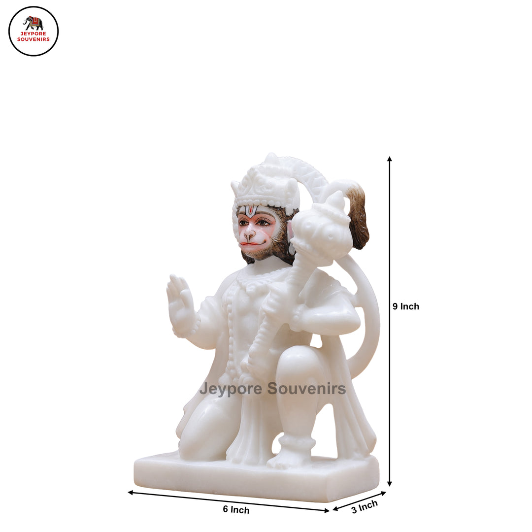 Handcrafted White Marble Lord Hanuman Idol with Gada