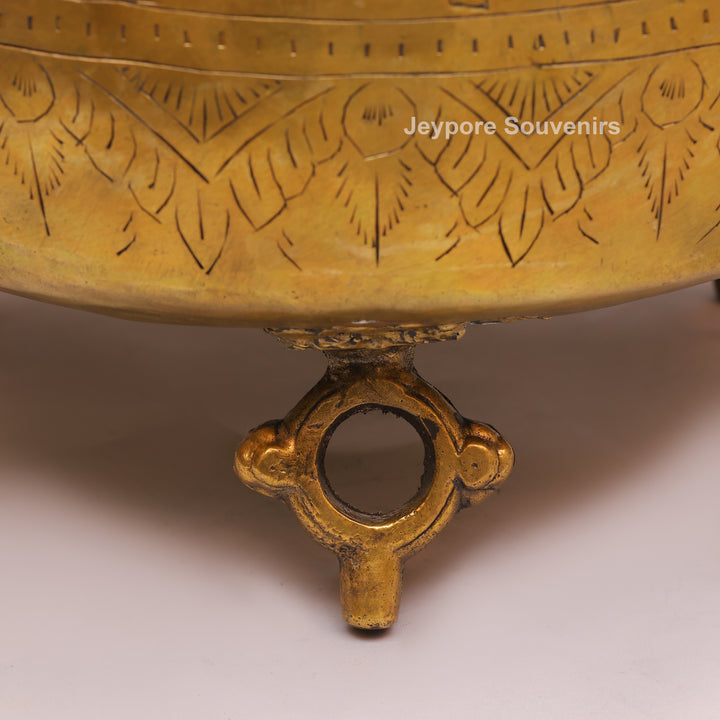 Brass Handcrafted Engraved Planter Pot with Ring Handles