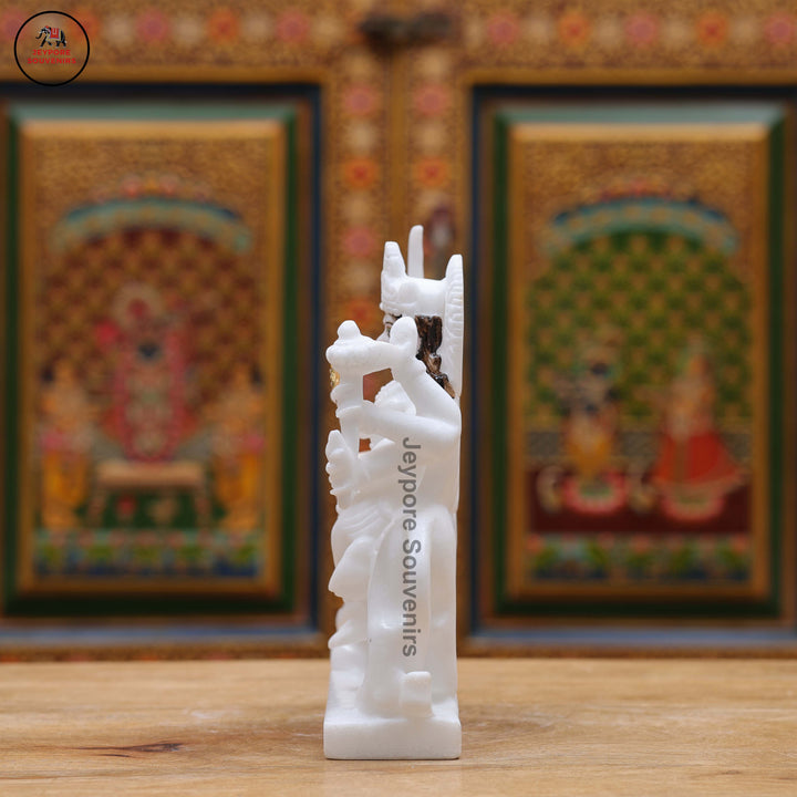 Handcrafted Pure White Marble Goddess Durga Idol With Lion