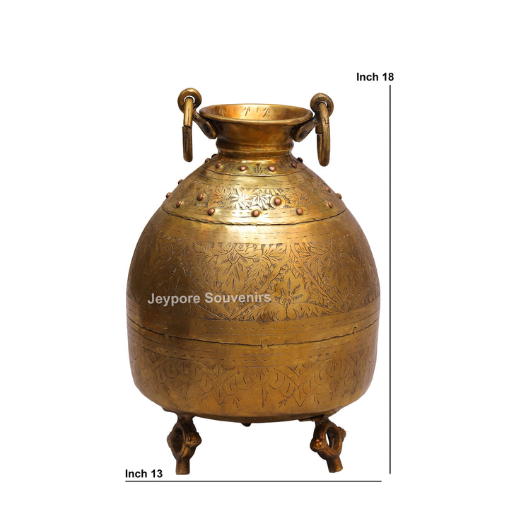 Handcrafted Antique Brass Planter Pot with Ring Handles