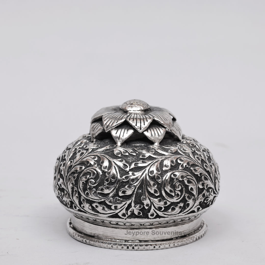 Handcrafted Silver Polished Copper Vase with Floral &amp; Elephant Engraving Art