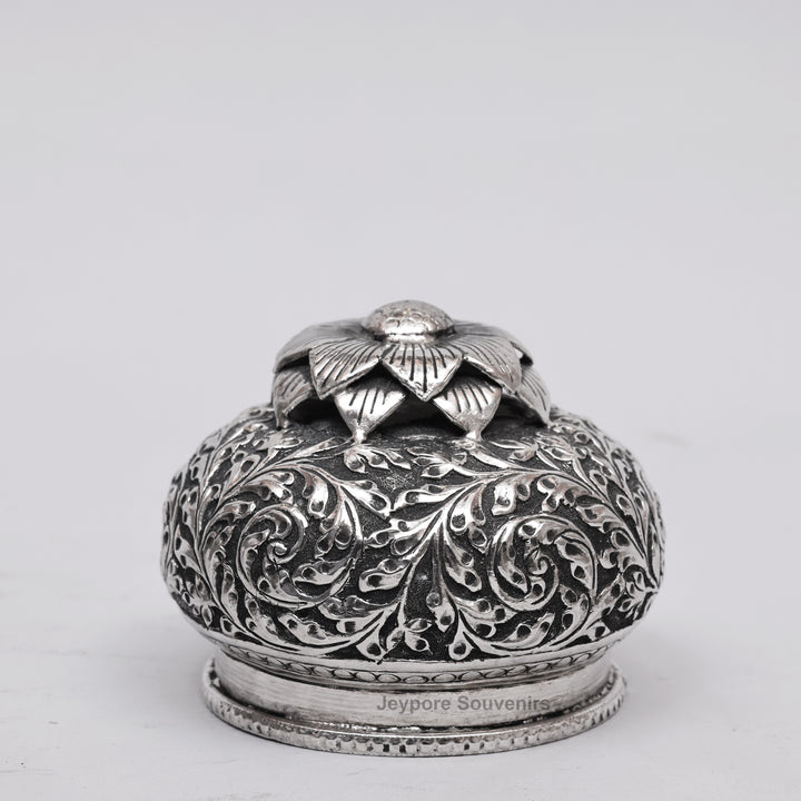 Handcrafted Silver Polished Copper Vase with Floral &amp; Elephant Engraving Art