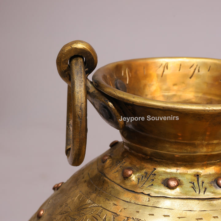 Handcrafted Antique Brass Planter Pot with Ring Handles