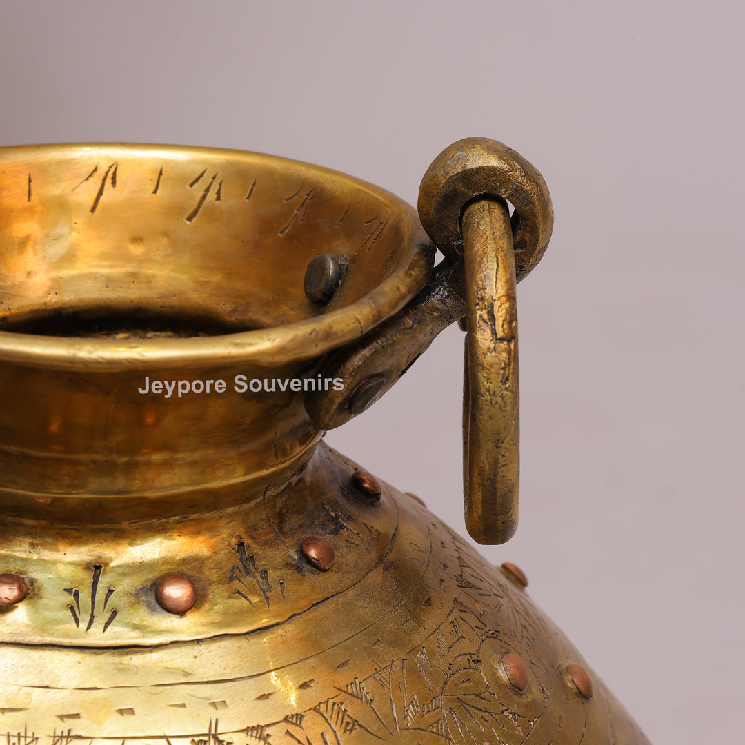 Handcrafted Antique Brass Planter Pot with Ring Handles