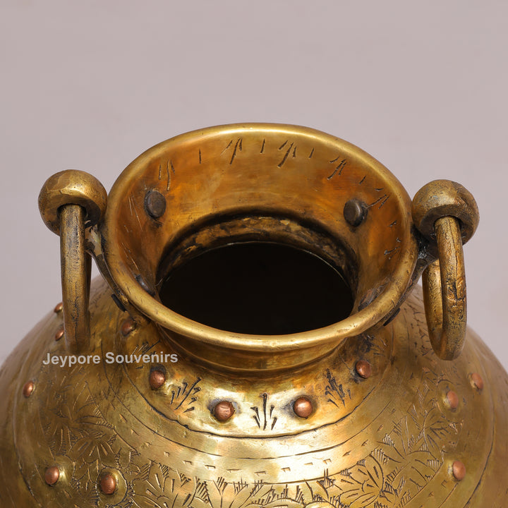 Handcrafted Antique Brass Planter Pot with Ring Handles