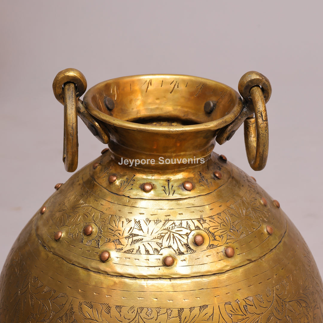 Handcrafted Antique Brass Planter Pot with Ring Handles
